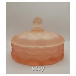 Vintage Hollywood Glam Fenton Satin Glass Pink Large Dusting Powder Vanity Container