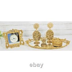 Vintage Hollywood Regency Vanity Dresser Set 6 Pc 24kt Ormolu Filigree MCM