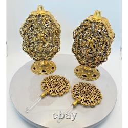 Vintage Hollywood Regency Vanity Dresser Set 6 Pc 24kt Ormolu Filigree MCM