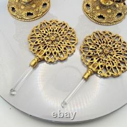 Vintage Hollywood Regency Vanity Dresser Set 6 Pc 24kt Ormolu Filigree MCM