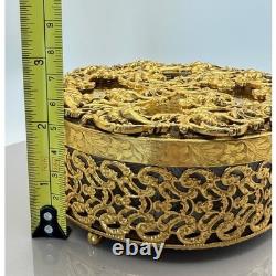 Vintage Hollywood Regency Vanity Dresser Set 6 Pc 24kt Ormolu Filigree MCM