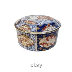 Vintage Imari Vanity Vanity Trinket Box with Lid Made in Japan White Porcelain