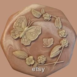 Vintage Incolay Stone Pink Butterfly Floral Trinket Box by Design Gifts Int'l