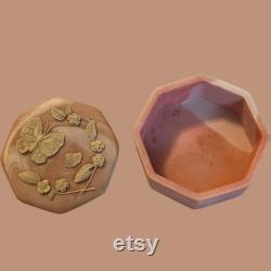 Vintage Incolay Stone Pink Butterfly Floral Trinket Box by Design Gifts Int'l