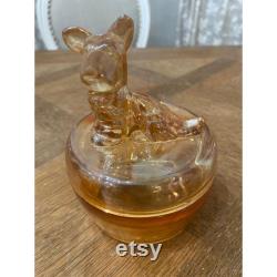 Vintage Iridescent Peach Roosevelt Scottie Glass Powder Box