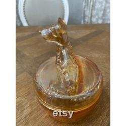 Vintage Iridescent Peach Roosevelt Scottie Glass Powder Box