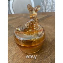 Vintage Iridescent Peach Roosevelt Scottie Glass Powder Box