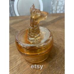 Vintage Iridescent Peach Roosevelt Scottie Glass Powder Box