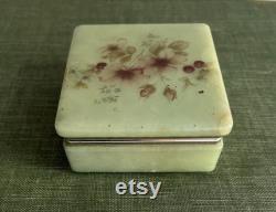 Vintage Italian Mint Alabaster Powder Box Floral Pattern Vanity Jewelry and Makeup Holder, Trinket Box Vintage Ring Box Alabaster Floral
