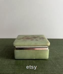 Vintage Italian Mint Alabaster Powder Box Floral Pattern Vanity Jewelry and Makeup Holder, Trinket Box Vintage Ring Box Alabaster Floral