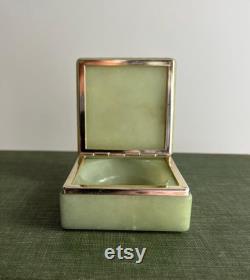Vintage Italian Mint Alabaster Powder Box Floral Pattern Vanity Jewelry and Makeup Holder, Trinket Box Vintage Ring Box Alabaster Floral