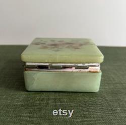 Vintage Italian Mint Alabaster Powder Box Floral Pattern Vanity Jewelry and Makeup Holder, Trinket Box Vintage Ring Box Alabaster Floral