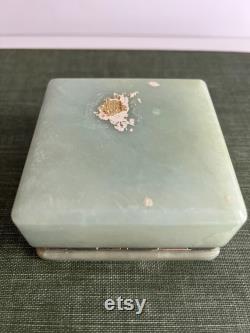 Vintage Italian Mint Alabaster Powder Box Floral Pattern Vanity Jewelry and Makeup Holder, Trinket Box Vintage Ring Box Alabaster Floral