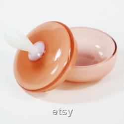 Vintage Italian Murano hand blown art glass jewelry, Powder or trinket Box, Peach overlay white opaline glass