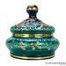 Vintage Italian Turquoise Art Glass Dresser Box Vanity Jar with Lid