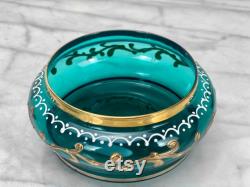 Vintage Italian Turquoise Art Glass Dresser Box Vanity Jar with Lid