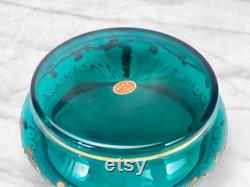 Vintage Italian Turquoise Art Glass Dresser Box Vanity Jar with Lid