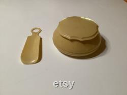 Vintage Ivory Dubarry Pyralin vanity set- lidded powder box and shoe horn