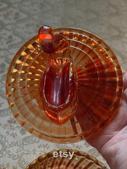 Vintage JEANNETTE GLASS Amberina SWAN Powder Box Jar Lid Lipstick Holder Her Bathroom Vanity Bedroom Dresser Gift Idea Mother's Day Birthday