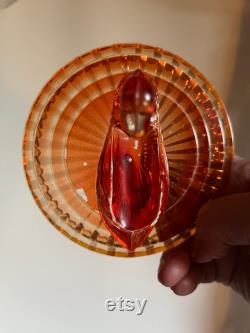 Vintage JEANNETTE GLASS Amberina SWAN Powder Box Jar Lid Lipstick Holder Her Bathroom Vanity Bedroom Dresser Gift Idea Mother's Day Birthday