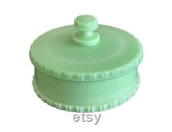 Vintage Jadeite Green Covered Vanity Powder Box Patent 1692.310