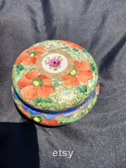 Vintage Japenese 2pc Lidded Moriage Hand Painted Porcelain Powder Trinket Box