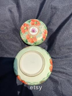 Vintage Japenese 2pc Lidded Moriage Hand Painted Porcelain Powder Trinket Box