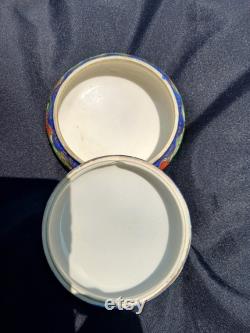 Vintage Japenese 2pc Lidded Moriage Hand Painted Porcelain Powder Trinket Box