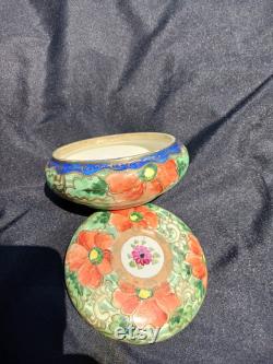 Vintage Japenese 2pc Lidded Moriage Hand Painted Porcelain Powder Trinket Box