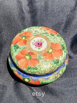 Vintage Japenese 2pc Lidded Moriage Hand Painted Porcelain Powder Trinket Box