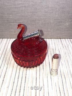 Vintage Jeanette Glass Company Jeanette Red Glass Lipstick Holder Powder Box Trinket Box