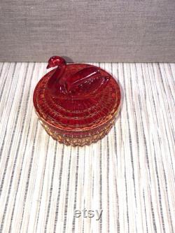 Vintage Jeanette Glass Company Jeanette Red yellow Glass Lipstick Holder Powder Box Trinket Box