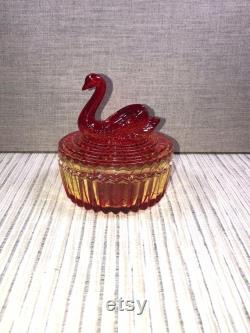 Vintage Jeanette Glass Company Jeanette Red yellow Glass Lipstick Holder Powder Box Trinket Box