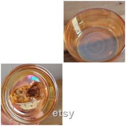 Vintage Jeanette Peach Lusterware Carnival Glass Powder Jar Trinket Box Scottish Terrier Scottie Dog Iridescent Glass As Is