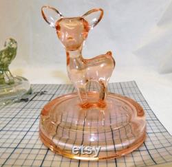 Vintage Jeanette Powder Box Lid Only Clear Glass Elephant OR Pink Fawn Deer Replacement Jar Top 1940's Glass Trinket Jewelry Candy Dish