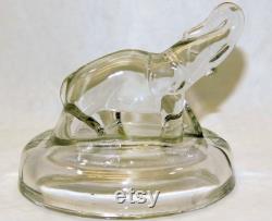 Vintage Jeanette Powder Box Lid Only Clear Glass Elephant OR Pink Fawn Deer Replacement Jar Top 1940's Glass Trinket Jewelry Candy Dish