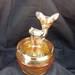 Vintage Jeannette Glass 2pc Lidded Deer Fawn Marigold Powder Trinket Box