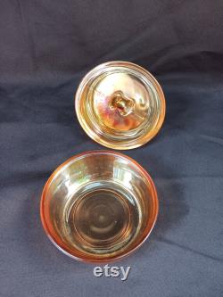 Vintage Jeannette Glass 2pc Lidded Deer Fawn Marigold Powder Trinket Box