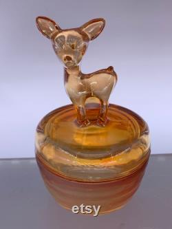 Vintage Jeannette Glass Powder Trinket Jar Various Colors Choose From Fawn Deer, Scottie Dog, Poodle, Elephant, Or Donkey