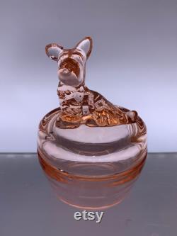 Vintage Jeannette Glass Powder Trinket Jar Various Colors Choose From Fawn Deer, Scottie Dog, Poodle, Elephant, Or Donkey