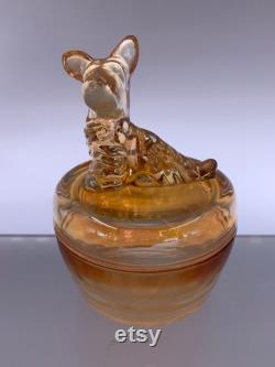 Vintage Jeannette Glass Powder Trinket Jar Various Colors Choose From Fawn Deer, Scottie Dog, Poodle, Elephant, Or Donkey