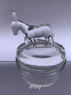 Vintage Jeannette Glass Powder Trinket Jar Various Colors Choose From Fawn Deer, Scottie Dog, Poodle, Elephant, Or Donkey