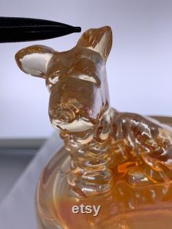 Vintage Jeannette Glass Powder Trinket Jar Various Colors Choose From Fawn Deer, Scottie Dog, Poodle, Elephant, Or Donkey