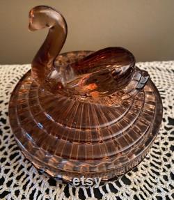 Vintage Jeannette Glass Swan Powder Dish with Lipstick Holder