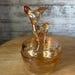 Vintage Jeannette Marigold Carnival Glass Deer Fawn Doe Powder Dish Covered Trinket Dish -Iridescent Candy Jar Mid Century