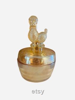 Vintage Jeannette Marigold Carnival Glass Poodle Vanity Jar