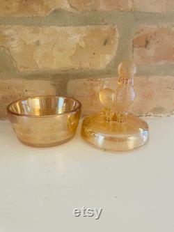 Vintage Jeannette Marigold Carnival Glass Poodle Vanity Jar