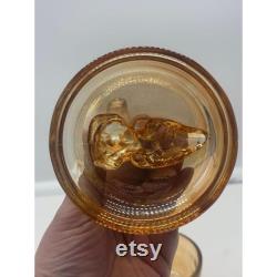 Vintage Jeannette Marigold Carnival Glass Powder Trinket Box Scotty Dog