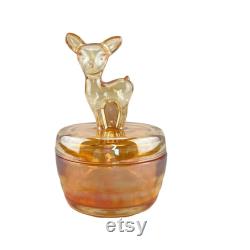 Vintage Jeannette Marigold Orange Luster Deer Fawn Trinket Powder Candy Jar