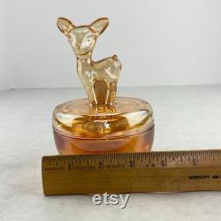 Vintage Jeannette Marigold Orange Luster Deer Fawn Trinket Powder Candy Jar